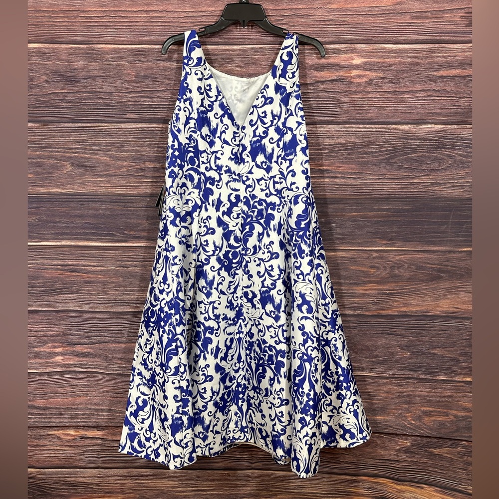 NWT Adrianna Papell Lined Blue & White Dress | 16W